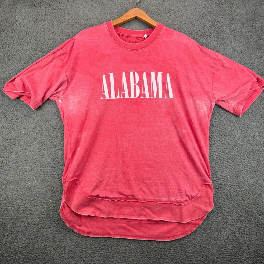 Pressbox Alabama Crimson Tide Womens XL Red Mineral Wash Raw Hem T-Shirt